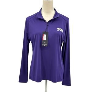 NWT Antigua Women's TCU Collegiate Purple Q-Zip Embroidered Long Sleeve Shirt